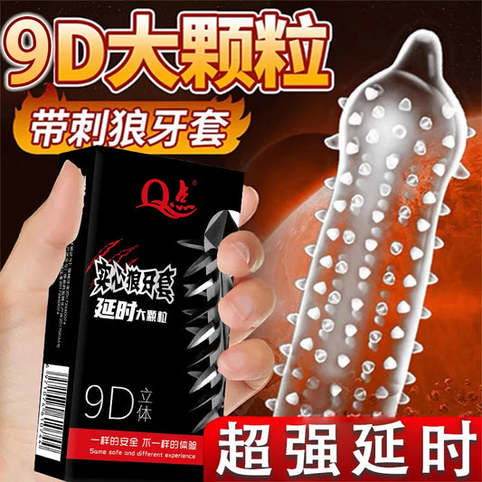 12pcs 9D Spiked Condoms Adults Toys For Men 18+ Super Dotted Male Delay Enhancement Ribbed Condones G-spot Penis Sleeve sex shop